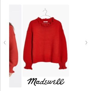 Madewell Ruffle Neck Red Sweater